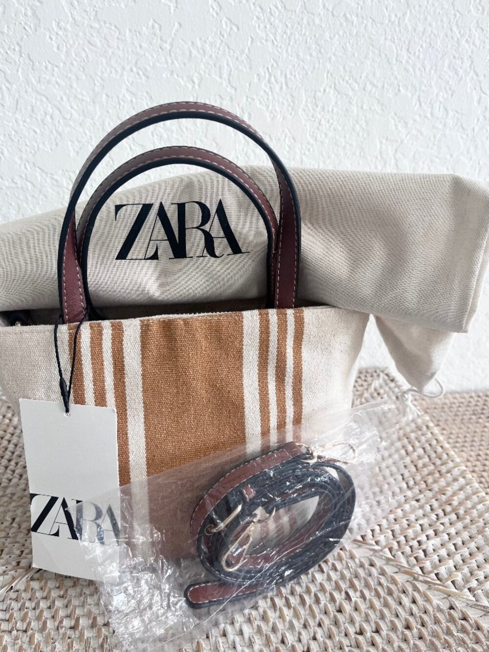 LOT OF TWO!! Zara Mini Totes Crossbody Handbags Cotton Fabric/Vegan - Picture 6 of 16